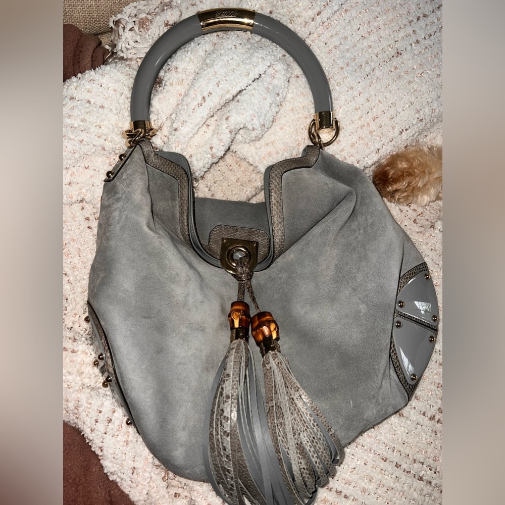Gucci blue grey top handle handbag